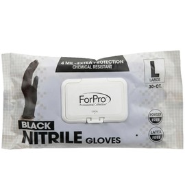 ForPro Professional Collection Disposable Nitrile Gloves, Chemical Resistant, Powder-Free, Latex-Free, Non-Sterile, Food Safe, 4 Mil, Black, Large, 30-Count