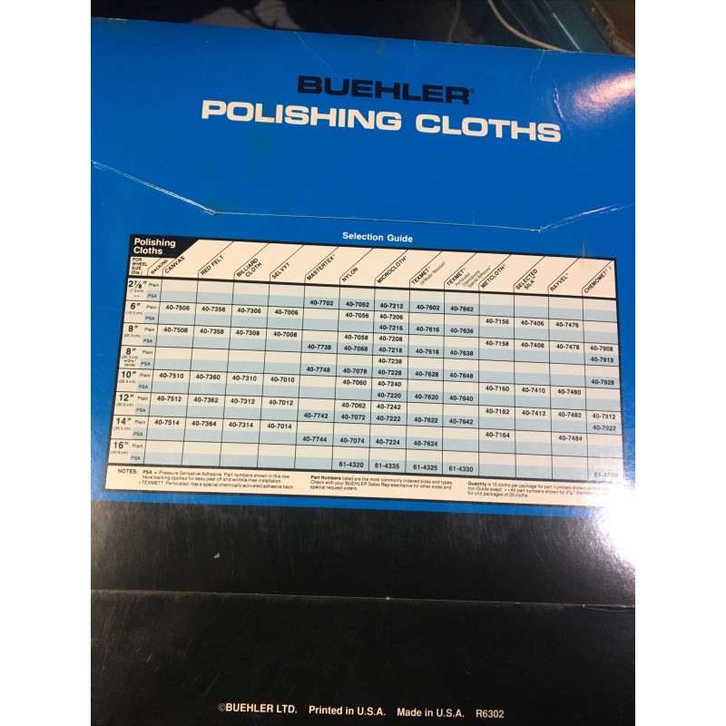 Buehler 10 Pack NEW Buehler Polishing Cloth for 8" wheel