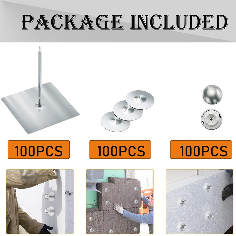 300pcs/100set Self Stick Insulation Pins, 1.5 Inch Self Locking Round