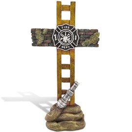 Marco Int'l US Fire Fighter Fireman Standing Cross Statue Memorial 10" H
