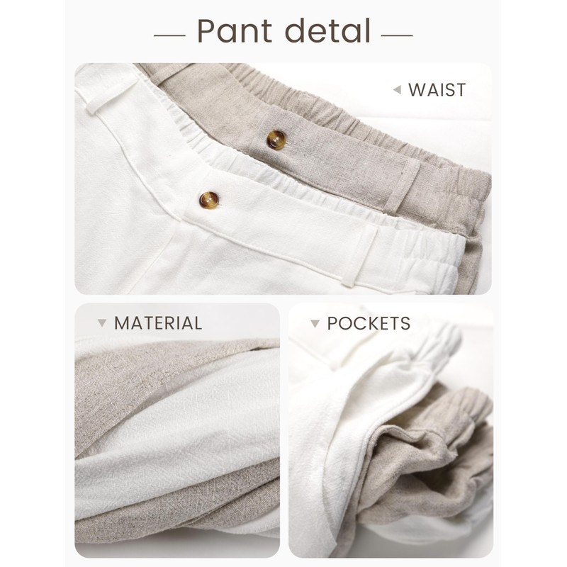 Hooever Womens Cotton Linen Pants Casual Button Up High Waisted