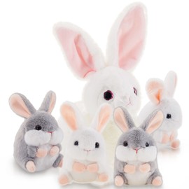 Woanger 5 Pcs Bunny Stuffed Animal 1 Large Mommy Bunny Plush with 4 Plush Small Baby Rabbit Toy Lovely Realistic Bunny Plush Animal Doll Kids Stuffed Animals Toys Easter Gifts for Babies Boys Girls