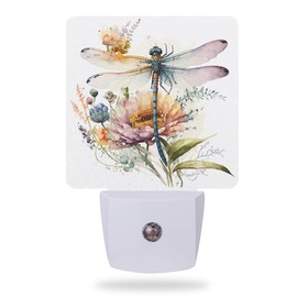 AOWULA Night Light,Dragonfly Watercolor Night Lights Plug into Wall for Boys Girls Bedroom Decorative Half Round Nightlight Led Lamp 0.5W Sleep Friendly