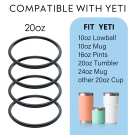 4 Pack O-Ring –20 & 10 oz Replacement Rubber Lid Rings, Lid Gasket Rings for Insulated Stainless Steel Tumbler fits Yeti, Ozark Trail, Beast and Renowned Brands (Black)