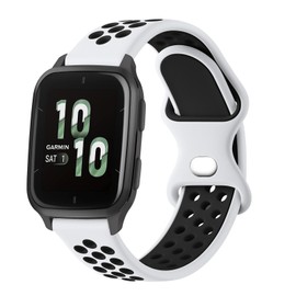 Strap compatible with Garmin Venu Sq 2/Venu 2 Plus/Venu/Venu Sq/Vivoactive 3/3 Music Strap, 20mm Double Colour Breathable Adjustable Soft Strap for Forerunner 55/645 Strap/245 Strap (White/Black)