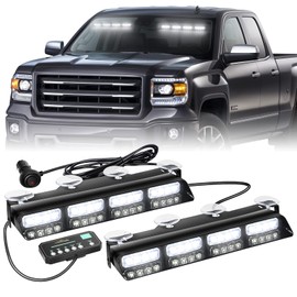 XRIDONSEN White Emergency Dash Strobe Lights Safety Flashing Warning Hazard Interior Front/Rear Windshield Deck Split Light Bar w/Digital Display Controller for Construction Vehicles Trucks