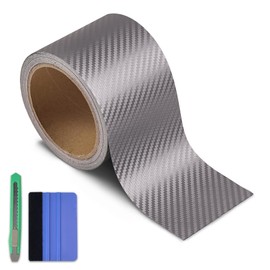 Arespark - Envoltura de vinilo gris de fibra de carbono, tira universal para puerta de coche, envoltura de vinilo cromada para quitar bordes de puerta, accesorios de cinta de protección con kit de