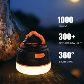 Yonktoo Rechargeable LED Camping Lantern 1000LM, 300H Runtime, 6400mAh, IPX5 Waterproof Tent Light for Camping, Hiking, Power Outages, Home, Emergency Use - Standard Edition,Orange