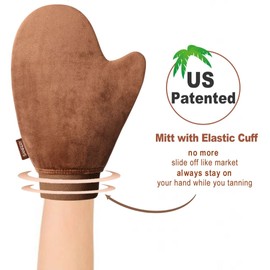 Self Tanner Mitt Applicator - US Patent Self Tanning Mitt with Elastic Cuff in Rich Brown Color. Velvet Soft Texture for Streak-Free Full Body Application, Perfect for Beach Vacation, Back,Legs