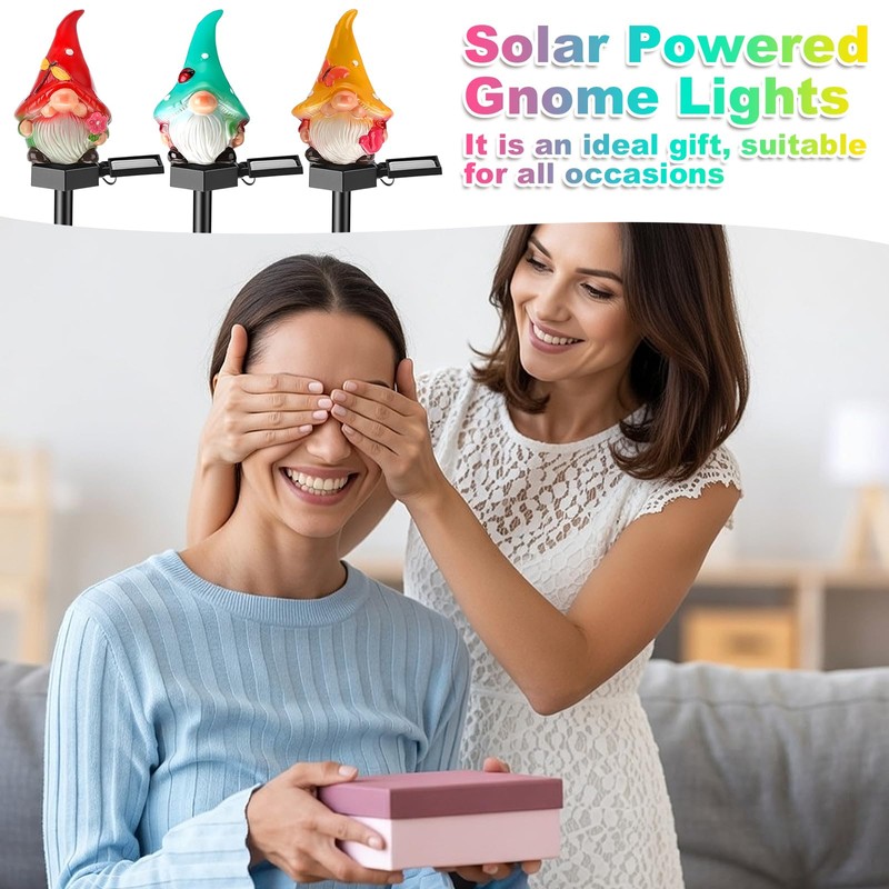 VIHOSE 3 Pack Solar Powered Gnome Garden Pathway Lights Powered