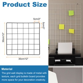 sourcing map 2Pcs Wire Wall Grid Panel, 12" x 12" Metal Photo Hanging Display Grid Shelf Decorative Gridwall Wire Board Organizer with Hook for Art Display Frame Home Decor, Black