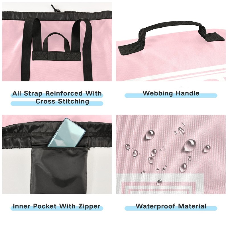 Pink Laundry Backpack Large Heavy Duty Laundry Bag with Adjustable