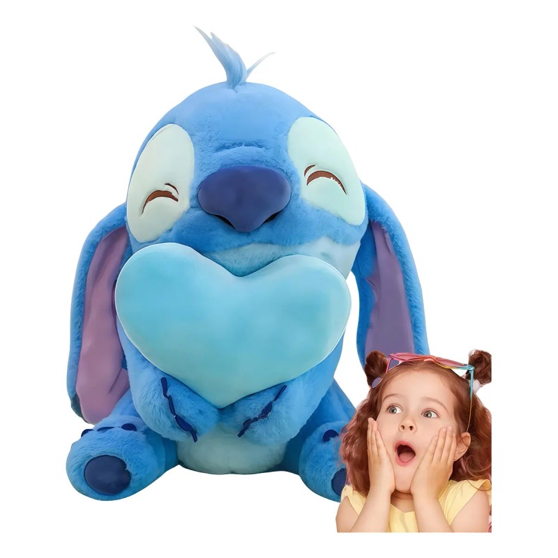 Para Bonito Peluche Stitch Angel Abrazando Corazón 45cm Azul
