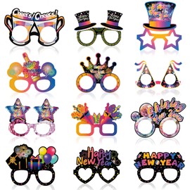 Konsait 2025 New Years Glasses for Kids, 12Pcs Colorful Happy New Years Eve Glasses - 2025 Party Glasses, New Years Eve Party Supplies and New Years Decorations