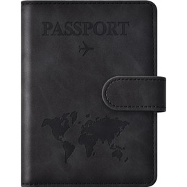 HunmLongra Passport Case Anti-Skimming RFID, Multi-functional Storage Pockets, Passport Cover, Card Case, Label Wallet, Lightweight, Compact, Airline Ticket Pouch, Black