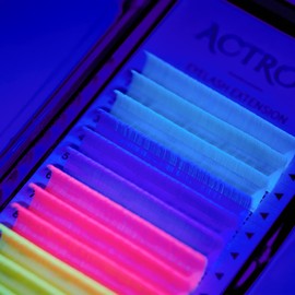 Colored Neon UV Eyelash Extensions Colorful Fluoresent Lash Extensions Easy Fan 16mm 0.07C Curl Glow under UV Light Lash Blue Yellow Purple Pink Multi-colored Mixed