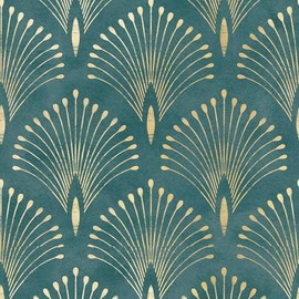 Livelynine 17.5x276 Art Deco Peel and Stick Wallpaper Vintage Teal Green Gold Elegant Wall Paper Renter Friendly Boho Peacock Feather Vinyl Wrap Self Adhesive Contact Paper Decorative for Furniture