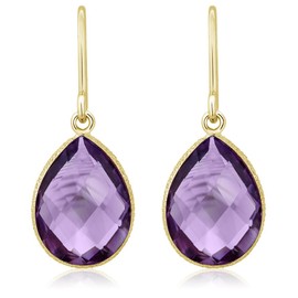 Gem Stone King Purple Amethyst 18K Yellow Gold Plated Silver Dangle Earrings For Women (13.00 Cttw, 16X12MM Pear Shape)