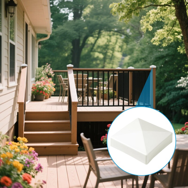 Zadery White 4 Packs 3.5" Pyramid Fence Post Caps, PVC