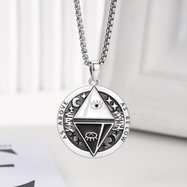 CRWENG Mystic All Seeing Eye Necklace 925 Sterling Silver Pyramid Necklace for Men Geometric Pendant All Seeing Eye Jewelry Men Women