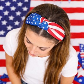 Doneace 4 th of July Headbands for Women Girls American Flag Wide Knottted Headband USA Red White and Blue Star Stripe Patriotic Headbands Hair Hoop Independence Day Hair Accessories Gifts