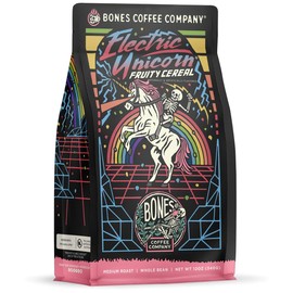 Bones Coffee Company Electric Unicorn, Fruity Cereal With Milk Flavored Coffee, Medium Roast Low Acid Arabica Beans Compatible with Auto drip and French Press Coffee Maker, 12 Oz Whole Bean