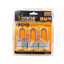 HOTECHE 3 Pc Laminated Steel Padlock 1-1/2" 40mm Long Shackle Keyed Alike 3 keys 181503