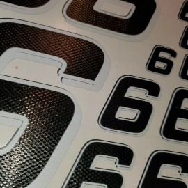 Unbranded Matte Black-w/Gloss Carbon Fiber White #6's Racing Numbers Vinyl Decal Sheet