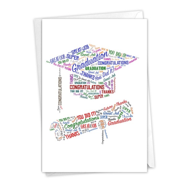 The Best Card Company - Graduation Greeting Card with Envelope - Congratulations Graduate Notecard, School, College - Diploma Wordart C3191CGDG