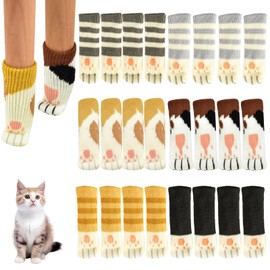 ZYGOTEE 24Pcs Cat Paw Chair Socks – Cute Cat Furniture Socks for Chair Legs, Knitted Non-Slip Chair Leg Floor Protectors, Noise-Reducing Furniture Socks for Hardwood Floors, 6 Sets