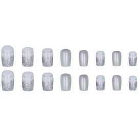 24PCS Women's Bling Press On Nails Coffin - Silver Press On Nails Long, Luxurious Glossy Glue On Nailss, Glitter Stick On Nails, Chic Gel Fake Nails in 12 Sizes