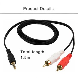 RCA to 3.5mm AUX Cable – 1.5m Gold-Plated Phono to 3.5mm Jack Adapter Lead – Ideal for Connecting TV, Speakers, Amplifiers, Smartphones & MP3 – Premium Stereo Audio Splitter Wire (Red & White)