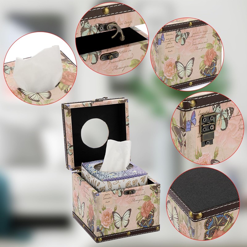 TOLIDA PU+ Wood Square Tissue Box Cover - Retro Household