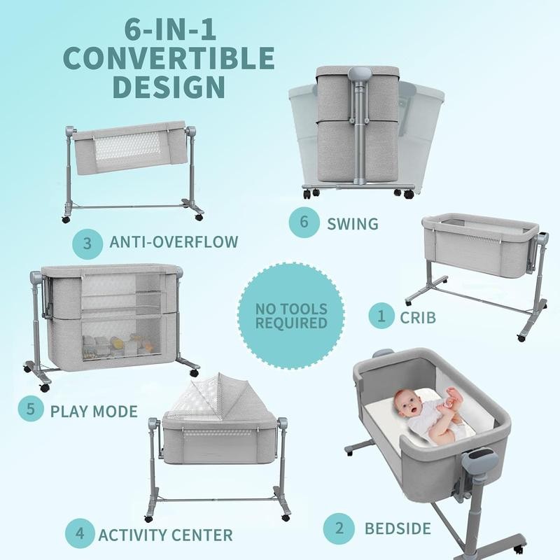Electric Rocking Bassinet for Baby, 6 in 1 Baby Basinets