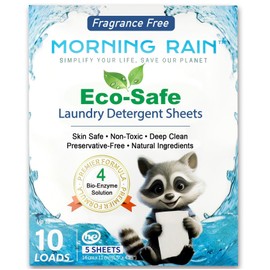 MorningRain Eco Laundry Detergent Sheets - Ingredients from Finland, Unscented, Bio-Enzyme Formula, Power Clean, 5 Sheets (Up to 10 Loads) - Non-Toxic, Preservative-Free, Skin Safe, Designed in USA