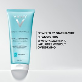 VICHY Pureté Thermale Fresh Cleansing Gel, Formulated With Glycerin & Niacinamide, Gentle Gel Cleanser & Makeup Remover, Removes Impurities Without Overdrying, Safe For Sensitive Skin & Eyes