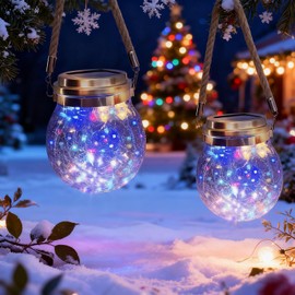 Hanging Outdoor Solar Lights,VGE 2 Pack 30LED Lanterns Decorative Outdoor Lights,Solar Powered Waterproof Landscape Lights with Handle for Tree Yard Garden Patio Fence Holiday Decor(Multicolor)