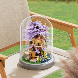 2-in-1 Flowers Tree House Building Sets, Japanese Cherry Blossom with Dust Cover & Wooden Base, Micro-Particle Sakura Tree Toys Gifts for Teens Adult Girls Age 8+(2080 pcs)