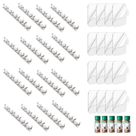 BOSOIRSOU 80 Spice Gripper Clips, 16 Strips Spice Racks Hold 80 Plastic Heavy Jars Bottles for Cabinet Door Nano Tape Sticker Adhesive