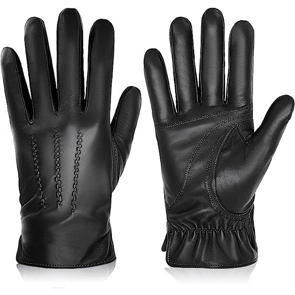 BISON DENIM winter gloves leather thickened fleece windproof cold warm