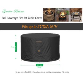 Garden Balsam Fire Pit Cover Waterproof Heavy Duty Fade Resistant Outdoor Firepit Covers Round Fits 18-20 inch Fire Pit Table Cover 22" Dia x 16" H -Black