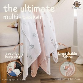 Bubba Bear Muslin Cloths for Baby, 6 Pack of Bamboo & Organic Cotton Muslins Squares 70x70cm, Large Burp Cloth for Babies, Cute Newborn Essentials for Baby Boy & Girl (Floral)