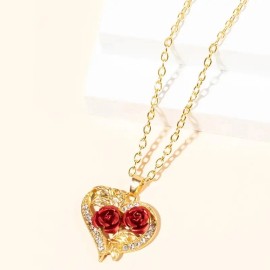 Clear Choice Creative Exquisite Rose Heart Rhinestone Trend Necklace Decorative Accessory