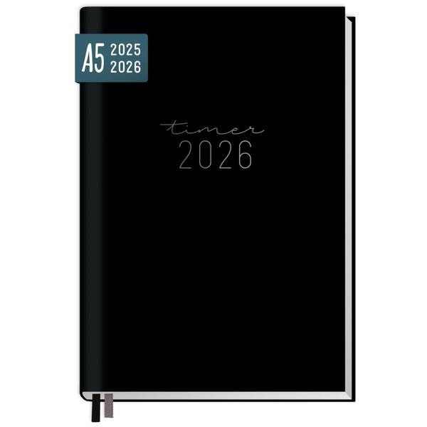 Häfft® Chäff-Timer Classic Calendar 2025/2026 A5 "Black" Book Calendar, Appointment