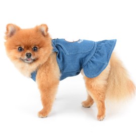 SMALLLEE_LUCKY_STORE Dog Denim Harness Dress, Cute Pocket Puppy Overall Dress for Small Medium Dog Cat Girls Adjustable Pet Jean Skirt with D-Ring Female Dog Clothes Summer Apparel,Dark Blue,S