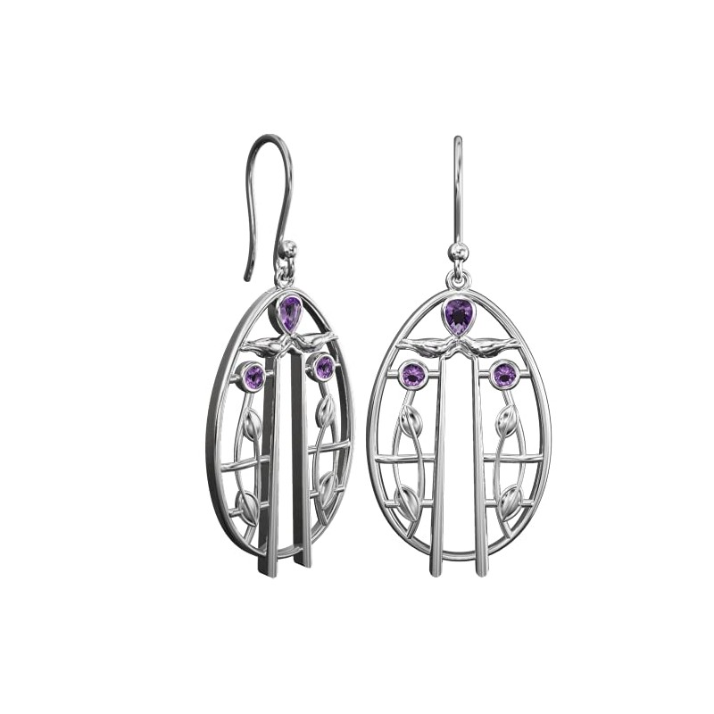 CHARLES RENNIE MACKINTOSH Silver Earrings - Music. Jewellery gift box