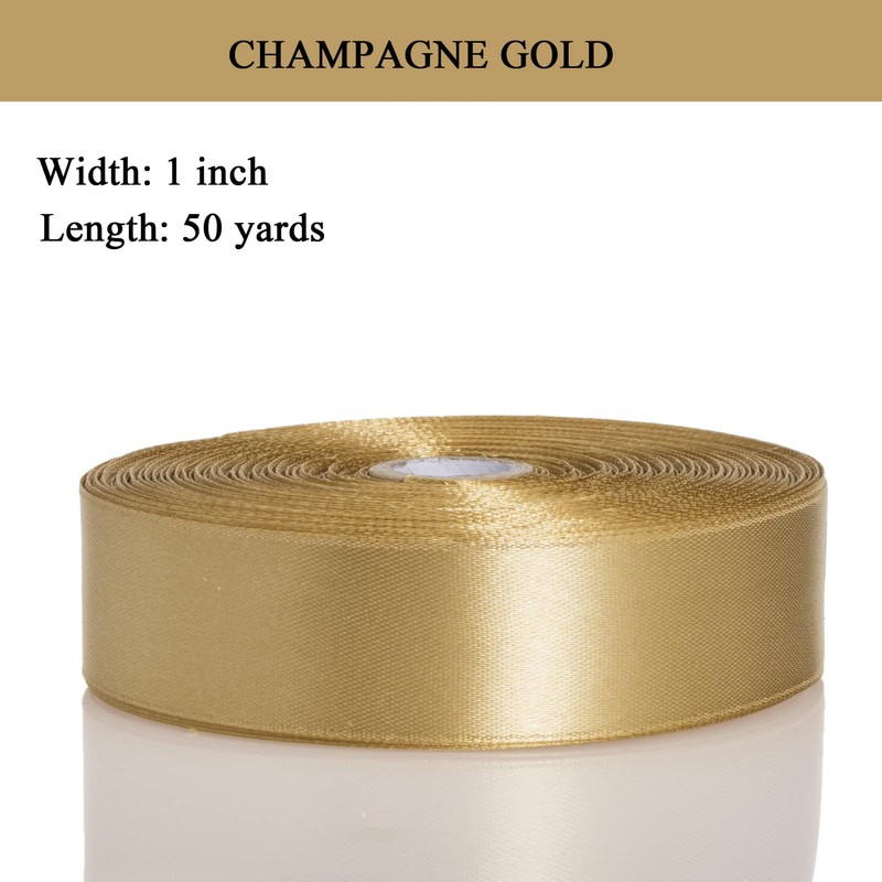 YASEO 1 Inch Champaign Gold Solid Satin Ribbon, 50 Yards