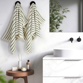 Jacquotha Green Striped Hand Towels for Kitchen, Vintage Bathroom Decor, Natural Cotton Tea Towel, 14” x 29”