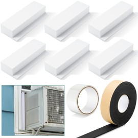 6 Pcs Foam Block Compatible with Midea U Shaped Window Air Conditioner Units, Ac Side Insulation Seal Kit with Seal Strip and Sealing Tape, Prevent Cold Air Leakage for Summer (White)
