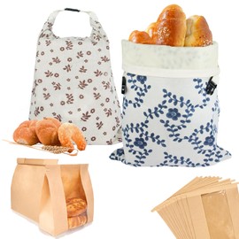 Reusable Bread Bags for Homemade Bread Sourdough, 2 Pack XL Bread Bag with Zipper, 10 Pcs Large Paper Bags with Window, Beeswax-Lined Cotton Storage Bags to Keep Fresh, Freezer Safe Eco-Friendly